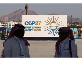 Attendees arrive at the venue on the opening day of the COP27 climate conference at the Sharm El Sheikh International Convention Centre in Sharm El-Sheikh, Egypt, on Monday, Nov. 7, 2022. More than 100 world leaders started arriving in the Egyptian resort of Sharm el-Sheikh for the UN's annual climate change summit, attempting to maintain momentum in the battle to curb planet-warming emissions.