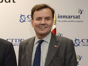 File - Greg Hands, the then Chief Secretary to the Treasury, pose for a photograph during a visit to Inmarsat in London, Thursday, Oct. 22, 2015. China lashed out Monday, Nov. 7, 2022, at a visit by Britain's Trade Policy Minister Greg Hands to Taiwan, the latest in string of foreign officials to defy Beijing's warnings over contact the self-governing island republic.