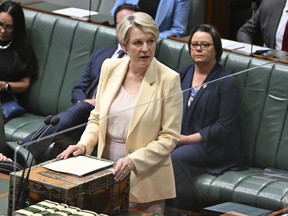Australia's Minister for Environment Tanya Plibersek tables the government's response to the Joint Select Committee on Northern Australia's report into the destruction of Juukan Gorge, in Parliament House in Canberra, Nov. 24, 2022. Plibersek likened a mining company blasting ancient rock shelters to the Taliban's destruction of giant Bhudda carvings and vowed to improve protections of Indigenous cultural heritage.