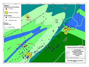 Figure 1: Map of the disclosed drill holes, Wilson Property