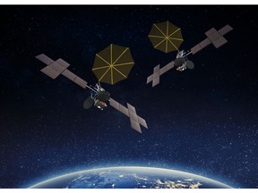 The Maxar-built SXM-11 and SXM-12 satellites for SiriusXM as shown in an artist rendering. Credit: Maxar.