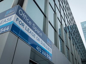 A sign advertising office space for lease in Calgary, in 2017.