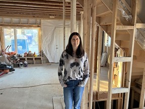 Susan Lambert is shown inside her home which is currently being renovated in this handout photo provided by her husband Mike Lazarovits.