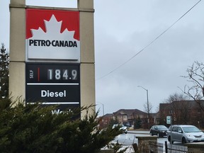 Gas prices are displayed at a Petro Canada gasoline station in Ajax, Ont., Monday, March 7, 2022. Suncor Energy Inc. says it has decided to keep its Petro-Canada retail business after a comprehensive review that included what it would mean to sell the operations.