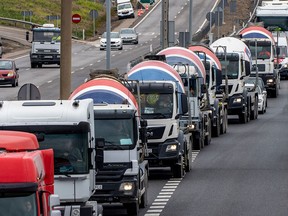 Trucks gather to protest against the high price of fuel outside Madrid, Spain, earlier this year. Russia's invasion of Ukraine has exacerbated the energy crunch in Europe.