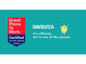 DAVIDsTEA officially certified as a Great Place to Work® for the second year
