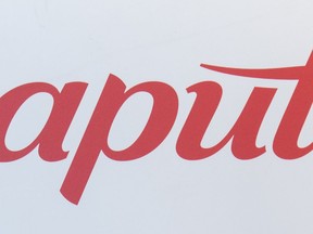 A Saputo Inc., logo is shown during the company's annual general meeting in Laval, Que., Aug. 8, 2019.