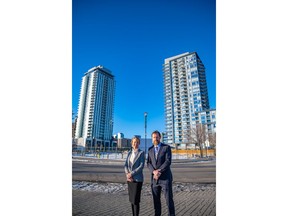Kate Thompson, CMLC's President and CEO, with Thomas Burr, ONE Properties' Vice President of Mixed-Use Development - Western Canada, at the future site of ONE's new towers in East Village.