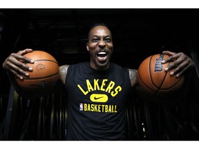 PORTLAND, OREGON - FEBRUARY 09: Dwight Howard #39 of the Los Angeles Lakers reacts before the game against the Portland Trail Blazers at Moda Center on February 09, 2022 in Portland, Oregon. NOTE TO USER: User expressly acknowledges and agrees that, by downloading and/or using this photograph, User is consenting to the terms and conditions of the Getty Images License Agreement.