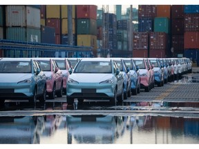 NETA V cars at a Chinese port ready for export to Thailand