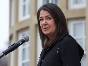 Alberta Premier Danielle Smith after her cabinet was sworn in at Government House in Edmonton.