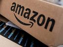 Amazon boxes stacked for delivery in the Manhattan borough of New York City.