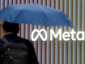 The logo of Meta Inc. in Davos, Switzerland.