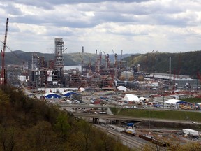 FILE -- In this May 12, 2020 file photo, construction is seen on the Shell Chemicals Beaver County ethane cracker plant in Potter Township, Pa. Years in the works, a massive petrochemical refinery in western Pennsylvania fed by the vast natural gas reservoir underneath Appalachia became fully operational Tuesday, oil and gas giant Shell plc said.
