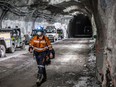 A worker walks through a tunnel at the Oyu Tolgoi copper-gold mine in Mongolia.