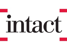 The logo of Intact Financial Corp. is shown. Intact says it saw a 23 per cent rise in net income despite "active weather" and ongoing cost pressures in the quarter. The insurance company says it had a profit of $370 million for the quarter ending Sept. 30, up from $300 million for the same quarter last year.