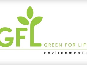 The logo for GFL Environmental Inc. is shown in a handout. GFL reported a revenue increase of almost 33 per cent at $1.8 billion for the third quarter of 2022.
