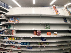 The cold and flu section at a Shoppers Drug Mart store in Toronto.