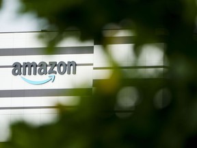 Signage at an Amazon fulfilment centre is pictured in Ottawa on Monday, July 11, 2022. Former Amazon.com Inc. workers and labour organizers will visit some of the e-commerce giant's Quebec locations today as part of a global strike urging the company to stop "squeezing" workers, communities and the planet.