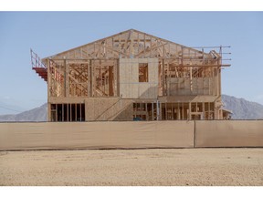 A house under construction at Oak Shade at Shadow Mountain in Menifee, California. Photographer: Kyle Grillot/Bloomberg
