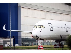 An unbranded Airbus A350 passenger aircraft outside the Airbus SE factory in Toulouse, France, on Wednesday, July 28, 2021. Airbus reports half year earnings on July 29. Photographer: Matthieu Rondel/Bloomberg