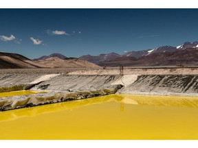 Brine evaporation pools at Liex's 3Q lithium mine project near Fiambala, Catamarca province, Argentina, on Sunday, Dec. 5, 2021.