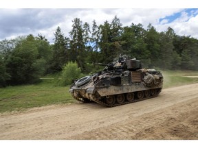 A US Army M2 Bradley infantry fighting vehicle during a training exercise in Germany in June.