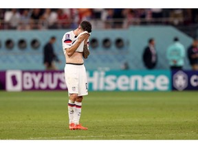 A dejected Christian Pulisic after the United States lost 1-3 to the Netherlands. Photographer: Elsa/Getty Images Europe