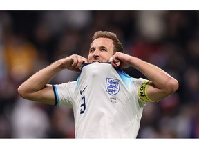 AL KHOR, QATAR - DECEMBER 10: Harry Kane of England reacts after missing a penalty during the FIFA World Cup Qatar 2022 quarter final match between England and France at Al Bayt Stadium on December 10, 2022 in Al Khor, Qatar.