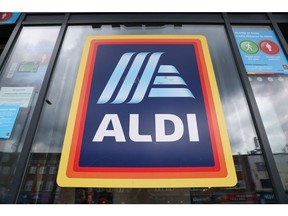 A logo at Aldi Stores Ltd. supermarket in London, UK, on Friday, June 24, 2022. The Office for National Statistics said Friday the volume of goods sold in stores and online fell 0.5% in May, as soaring food prices forced consumers to cut back on spending in supermarkets. Photographer: Hollie Adams/Bloomberg