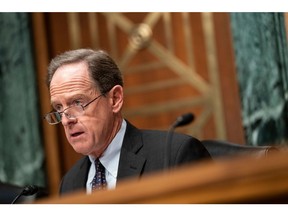 Senator Pat Toomey, a Republican from Pennsylvania and ranking member of the Senate Banking, Housing, and Urban Affairs Committee, speaks during a hearing in Washington, DC, US, on Tuesday, Nov. 15, 2022. Top Federal Reserve officials renewed notes of caution on cryptocurrencies, noting risks from speculation the need for stronger guardrails while calling for clear legislative action for any digital dollar.