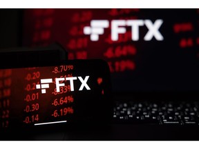 The FTX Cryptocurrency Derivatives Exchange logo on a digital device arranged in Riga, Latvia, Nov. 24, 2022. The implosion of Sam Bankman-Fried's FTX empire dealt a harsh blow to the Bahamas' ambitions to be a hub for the crypto industry, and it's causing massive pain for locals who treated the now-bankrupt exchange like a bank. Photographer: Andrey Rudakov/Bloomberg