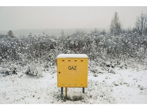 A gas utility box near the open cast lignite mine outside Belchatow, Poland, on Thursday, Nov. 24, 20212. Poland's use of coal makes it an outlier among the 27-member European Union, the country of 38 million people accounts for 77% of all the households in the bloc that still use coal for heating. Photographer: Damian Lema?ski/Bloomberg