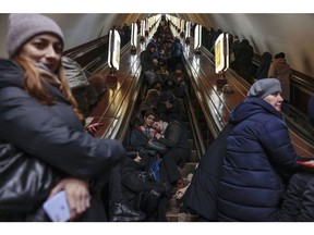 KYIV, UKRAINE - DECEMBER 05: Citizens shelter in the Metro as Russia launches another missile attack on December 05, 2022 in Kyiv, Ukraine. Ukrainian officials expect a new wave of Russian bombing this week, with previous rounds targeting critical infrastructure and causing massive water and power cuts, including in the capital Kyiv.