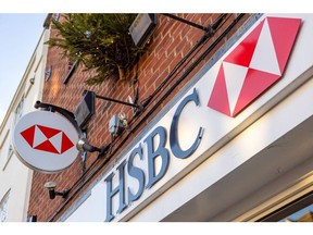 A HSBC Holdings Plc bank branch, which is due to be closed, in Marlow, UK, on Tuesday, Dec. 6, 2022. HSBC has announced plans to shutter more than 100 of its UK branches next year as the bank pushes more of its customers to use its online services.