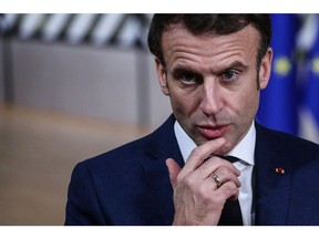 Emmanuel Macron, France's president, speaks to the media before the European Union (EU) leaders summit at the European Council headquarters in Brussels, Belgium, on Thursday, Dec. 15, 2022. EU leaders are discussing the latest developments in the Ukraine war, including how to help the Ukrainian people get through the winter following sustained Russian attacks on energy infrastructure.