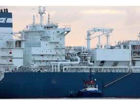 The Hoegh Esperanza LNG (FSRU) docking at the Wilhemshaven LNG Terminal in Wilhelmshaven, Germany, on, Dec. 15. Photographer: Liesa Johannssen/Bloomberg