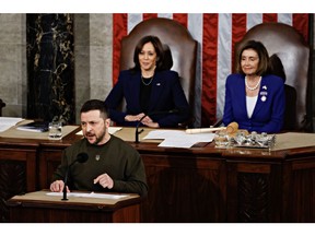 Volodymyr Zelenskiy speaks at the US Capitol on Dec. 21.