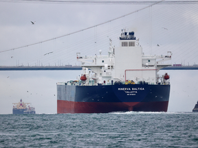 An oil tanker in the Bosphorus Sea.
