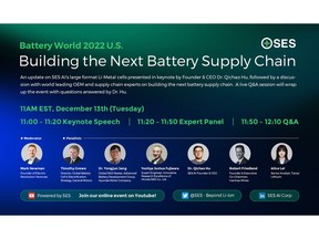 The 2nd annual Battery World 2022 will held on December 14th, 2022 - 11:00AM EST. Please refer to the link in the press release to register.