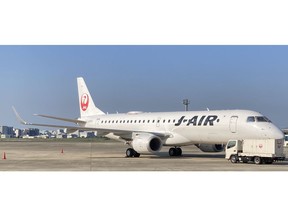 Intelsat's 2Ku system on the first of J-AIR's E190 aircraft and will be installing 13 additional aircraft by autumn 2024 (courtesy J-AIR).