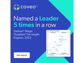 For the fifth time, Coveo Named a Leader in the 2022 Gartner Magic Quadrant for Insight Engines.