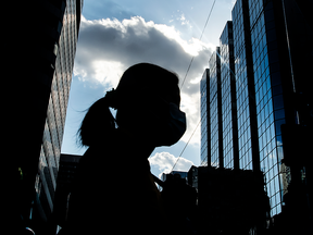 Silhouette of woman wearing mask