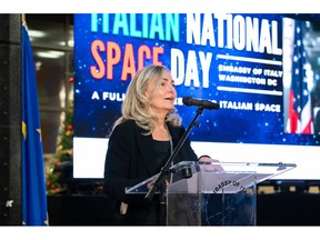 Mariangela Zappia, Italian Ambassador to the US, speaks at the Italian National Space Day on Thursday, Dec. 15, 2022, at the Embassy of Italy in Washington DC. The day was inaugurated by the Italian government as an occasion to raise awareness of the Italian contributions to global space.