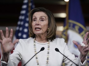 Speaker of the House Nancy Pelosi, D-Calif., updates reporters as Congress moves urgently to head off a looming U.S. rail strike, during a news conference at the Capitol in Washington, Thursday, Dec. 1, 2022.