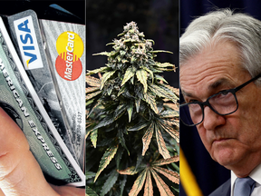Credit cards, cannabis plant, Jerome Powell