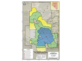 TLC Project Mineral Resource Block Outline and Drill Hole Location Map