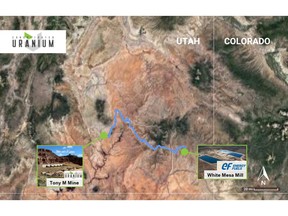 Location Map: Tony M Mine, Utah in proximity to the White Mesa Mill