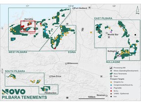 Novo's Pilbara tenements and project location.