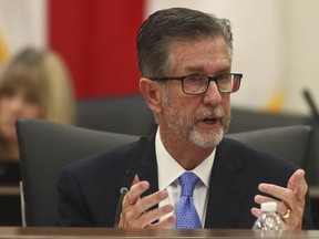 Sen. Jim Boyd, R-Bradenton, speaks during the Committee on Banking and Insurance meeting Monday, Dec. 12, 2022, at the Capitol in Tallahassee, Fla. Florida lawmakers are meeting to consider ways to shore up the state's struggling home insurance market in the year's second special session devoted to the topic.